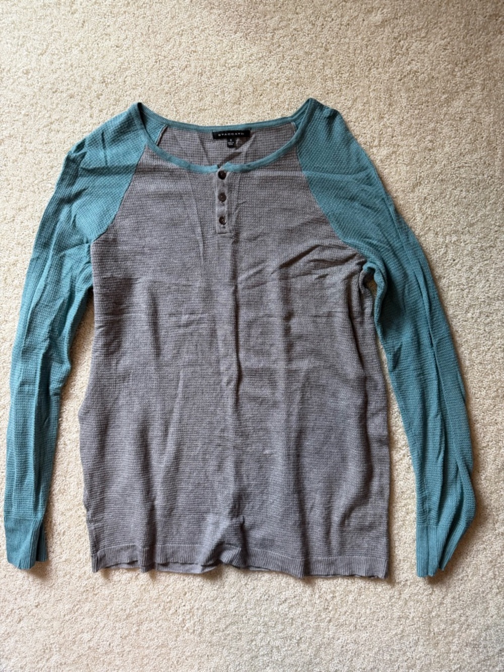 Staccato Gray and Teal Waffle Henley Top